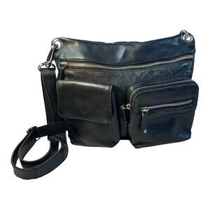 ili New York Black Leather Crossbody Bag Shoulder Purse Multiple Pockets Med